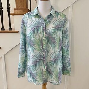 Tommy Bahama Jade Jungle Green & Purple Palm Leaf Button-Up Blouse Sz XL NWOT